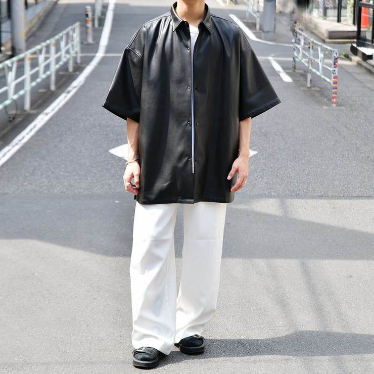 Adoon plain】フェイクレザーシャツ ビックシルエット[品番