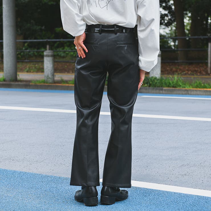 Fakeleather Both sides slit flare 特価-