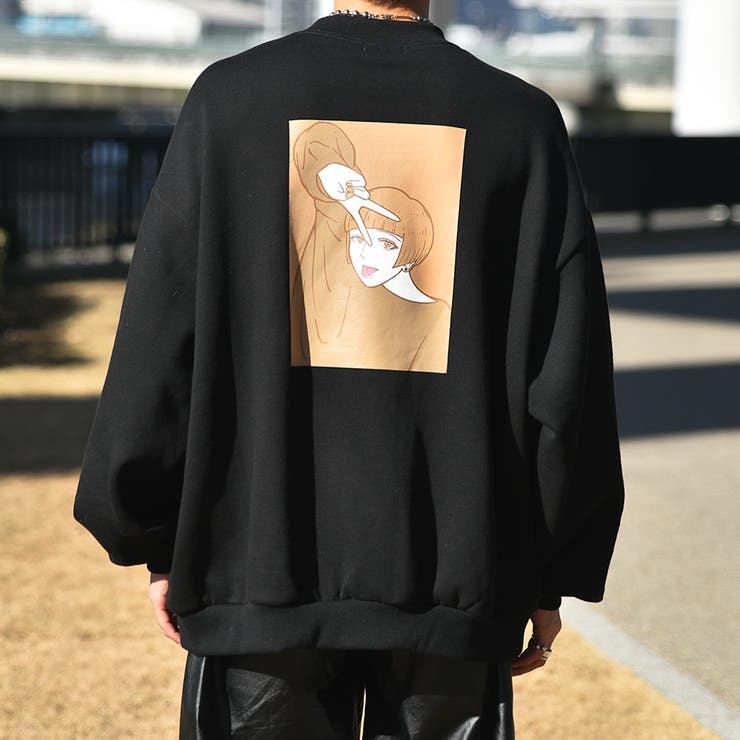 イツキ×Adoon plain コラボ裏起毛人物プリントスウェット[品番