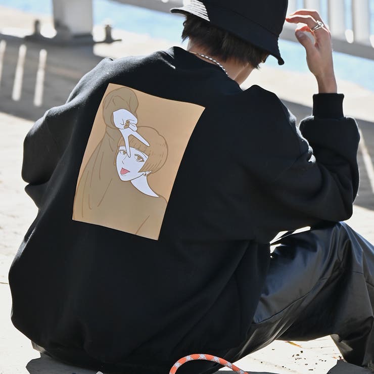 イツキ×Adoon plain コラボ裏起毛人物プリントスウェット[品番