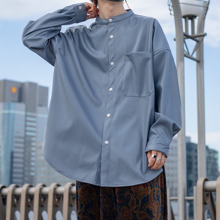 kutir】フェイクレザーバンドカラーシャツ[品番：KTRW0020028