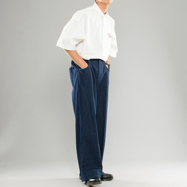 メンズ デニム ワイド ジーンズ センタープレス org.jpg