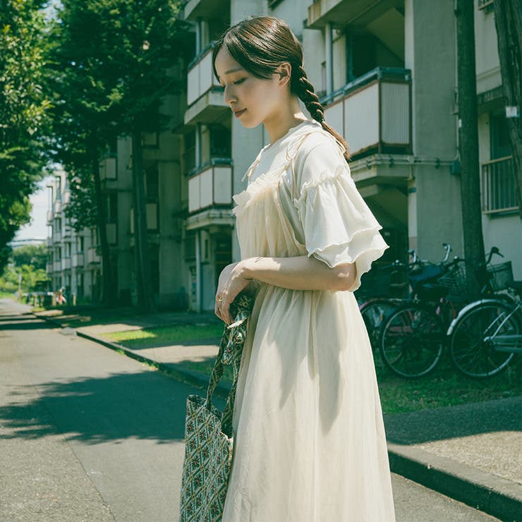 クレージュ】レディース 膝丈ワンピース 花柄 レトロ M オフ