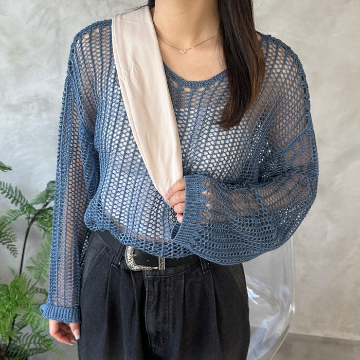 メッシュニット」に該当するカーディガン/ボレロ（パープル/紫色