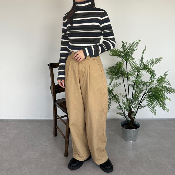 kutir】マルチボーダーリブハイネックタートルニット[品番 kutir】マルチボーダーリブハイネックタートルニット[品番