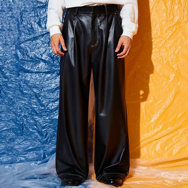 ブラック】【Adoon plain】fake leather wide pants[品番：KTRW0027274