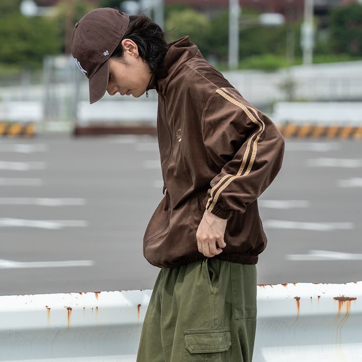 【Y2K】ベロア トラックジャケット 刺繍ロゴ サイドライン ブラウン ベージュ