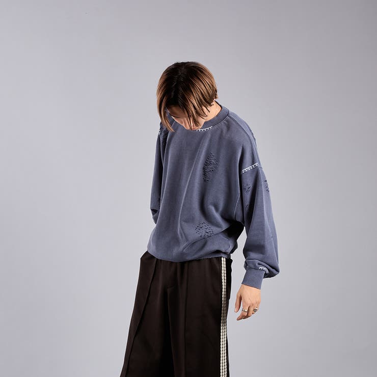 パープル】【Adoon plain】ステッチダメージスウェット[品番