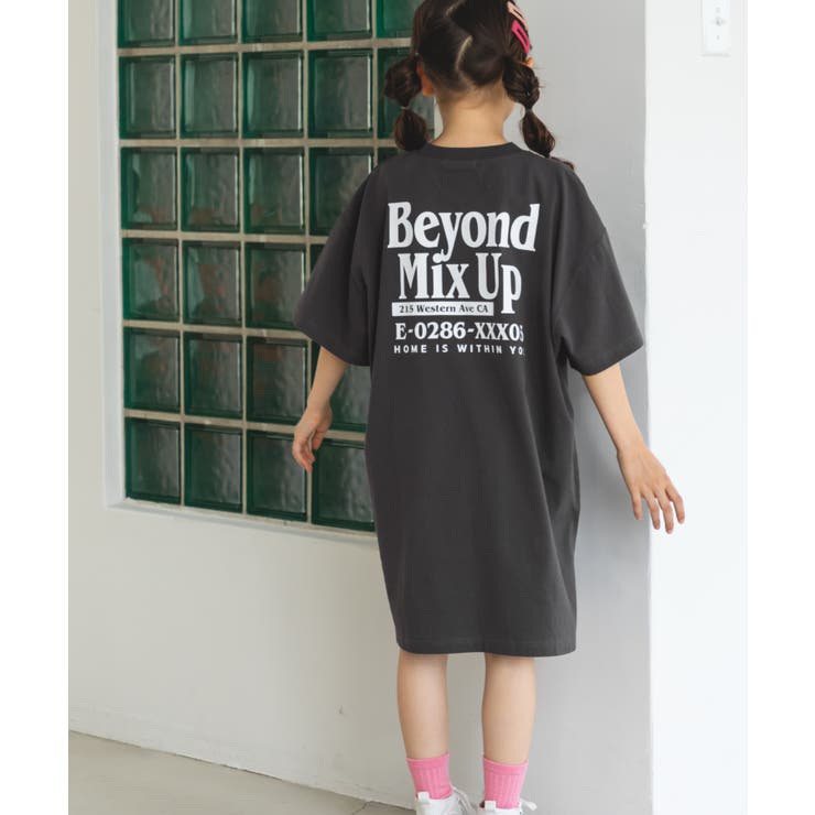 ガールズ ビッグシルエット バックプリント Tシャツ ワンピース[品番