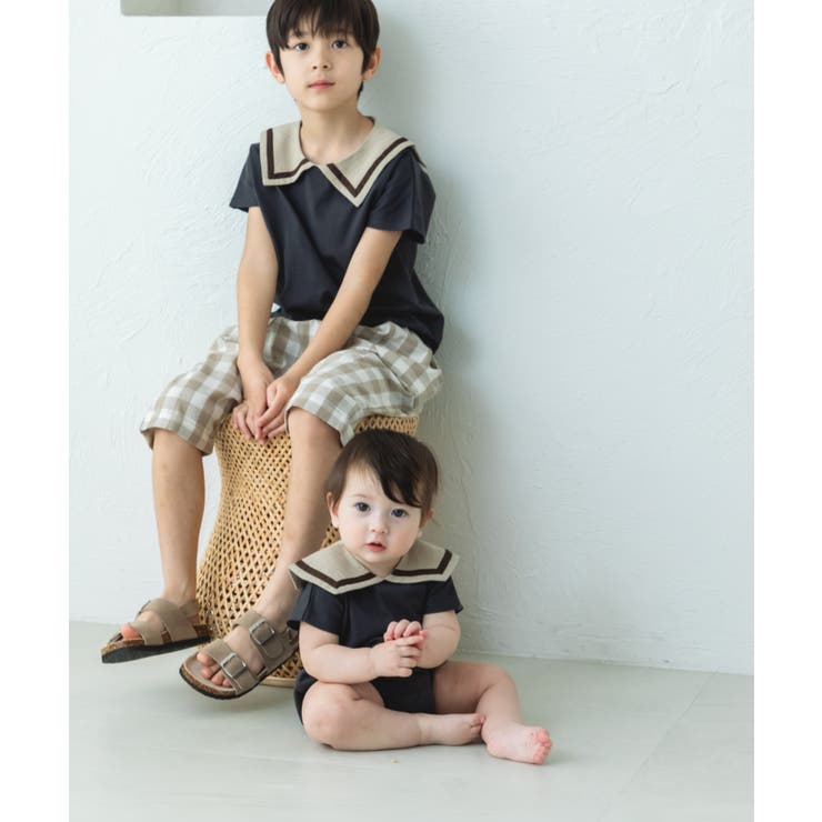 おまとめ　【PAIR MANON】リンクコーデ 長袖110 & ロンパース80 リンクコーデ】【ベビー】オリジナル シンプルプリント 長袖