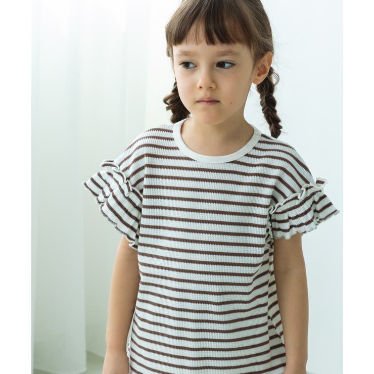 フリル袖 ワッフル ガールズTシャツ[品番：PAMK0028828