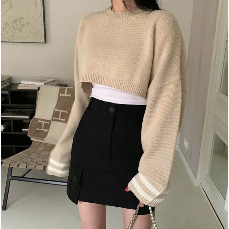 ライン入りショート丈ニット | Girly Doll | 詳細画像1 