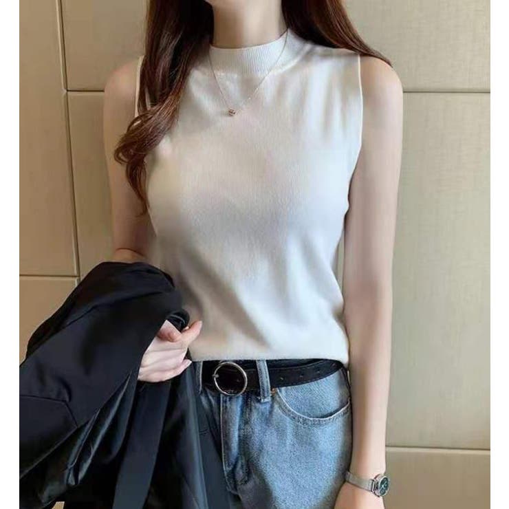 ホワイト | リブノースリーブハイネックプルオーバー【韓国ファッション】 | Girly Doll