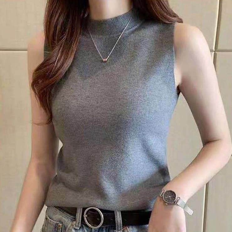 グレー | リブノースリーブハイネックプルオーバー【韓国ファッション】 | Girly Doll