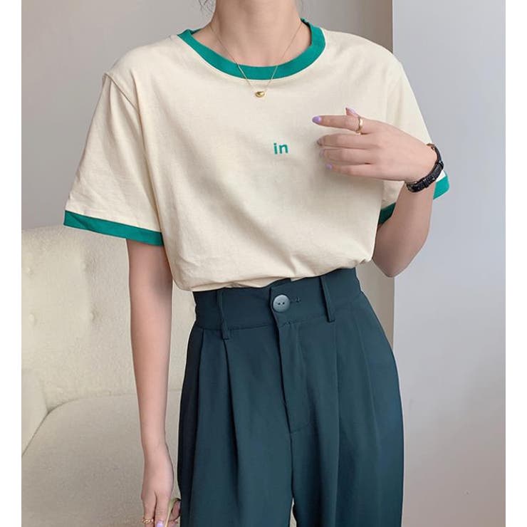 パイピング配色半袖Tシャツ【韓国ファッション】[品番