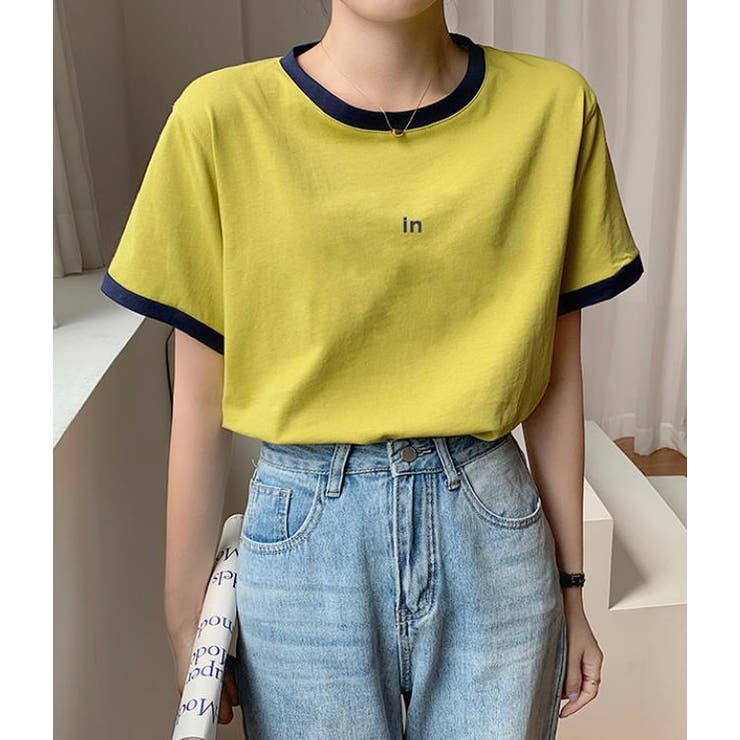 パイピング配色半袖Tシャツ【韓国ファッション】[品番