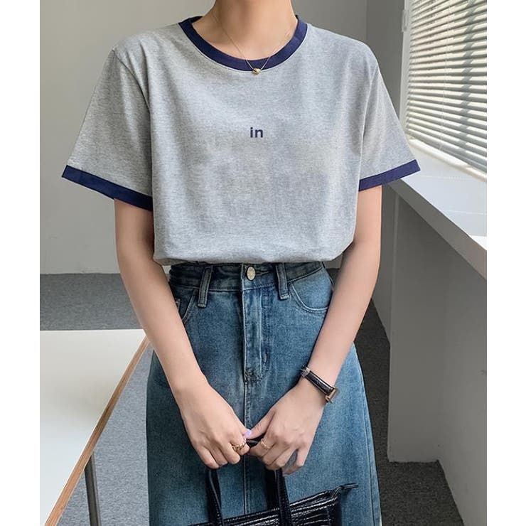 パイピング配色半袖Tシャツ【韓国ファッション】[品番