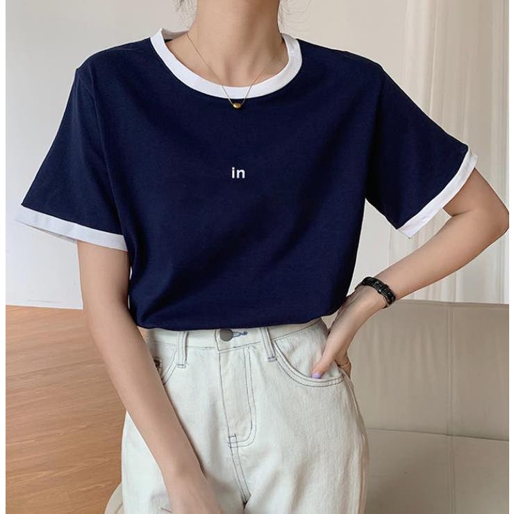 パイピング配色半袖Tシャツ【韓国ファッション】[品番
