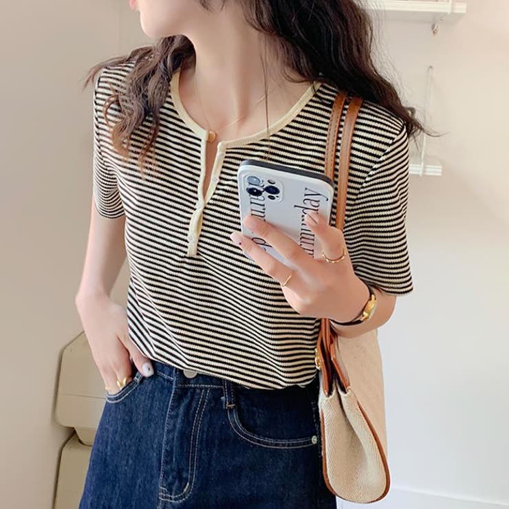 ヘンリーネックボーダートップス【韓国ファッション】 | Girly Doll | 詳細画像5 