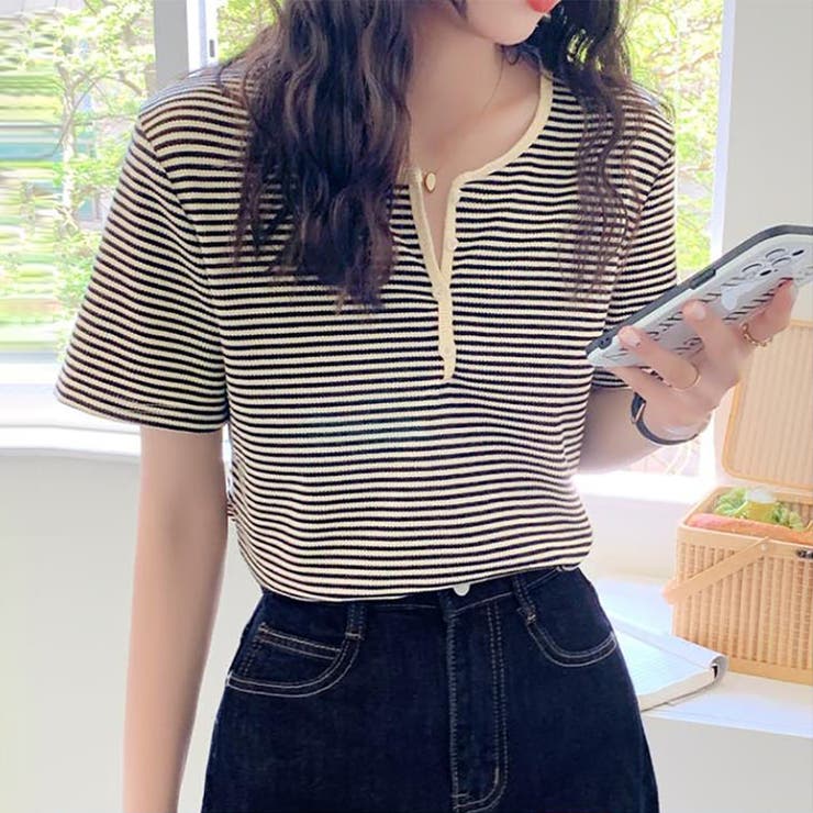 ヘンリーネックボーダートップス【韓国ファッション】 | Girly Doll | 詳細画像7 