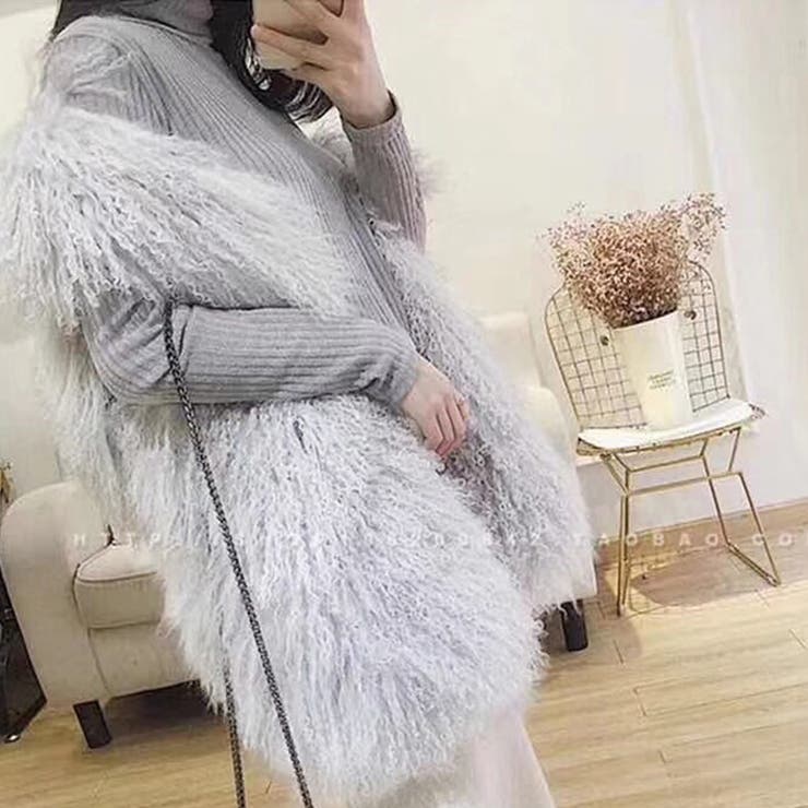 グレー | ボリュームファーベスト【韓国ファッション】 | Girly Doll