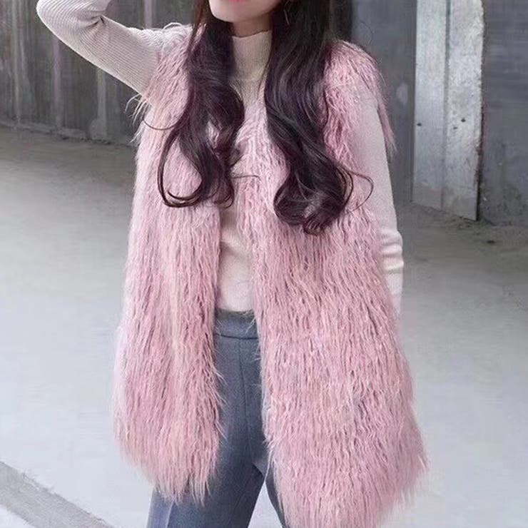 ピンク | ボリュームファーベスト【韓国ファッション】 | Girly Doll