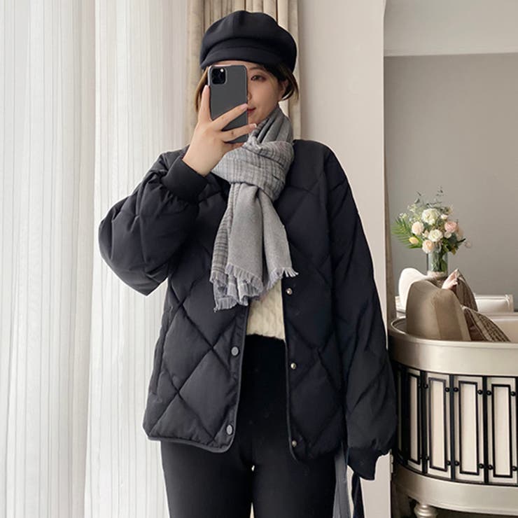 ★韓国の人気★EnoughOne★Over Fit Carol Check Jacket W★ スクエアデザインダウンジャケット【韓国ファッション】[品番
