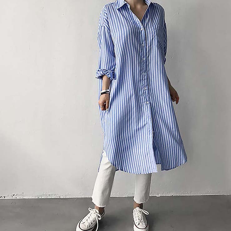 ストライプロングシャツ【韓国ファッション】【春夏新商品