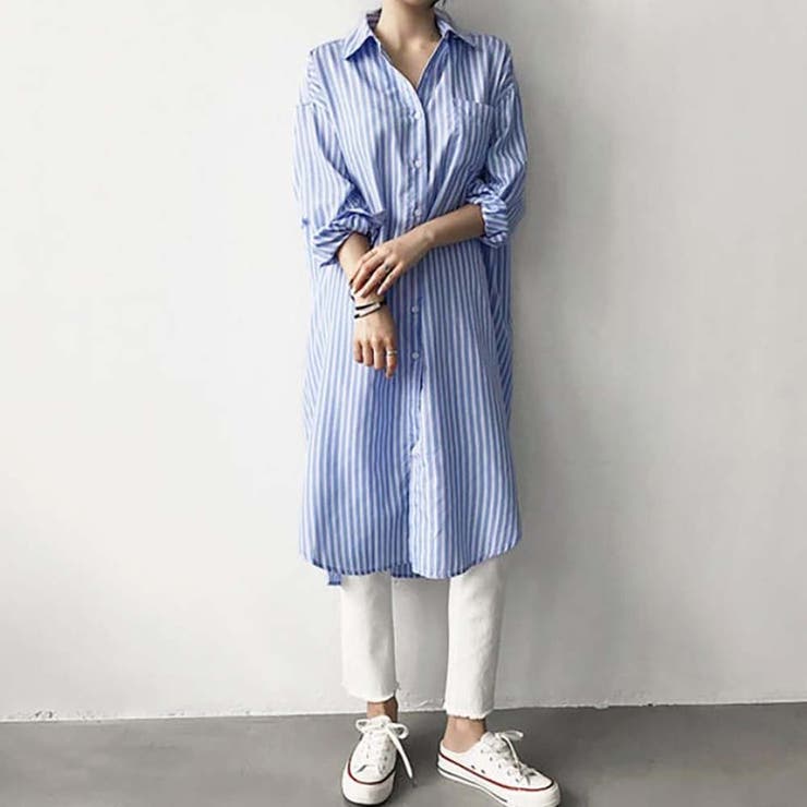 ponpon 韓国　ストライプシャツ 2点以上でさらに10%OFF】シャツ - ストライプリラックスシャツ