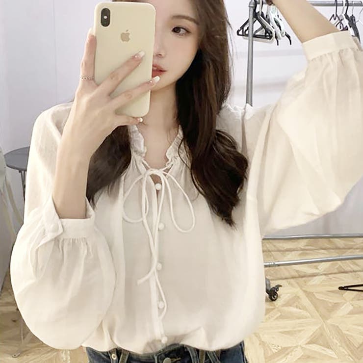 ギャザーネックボリュームスリーブブラウス【韓国ファッション】 | Girly Doll | 詳細画像3 