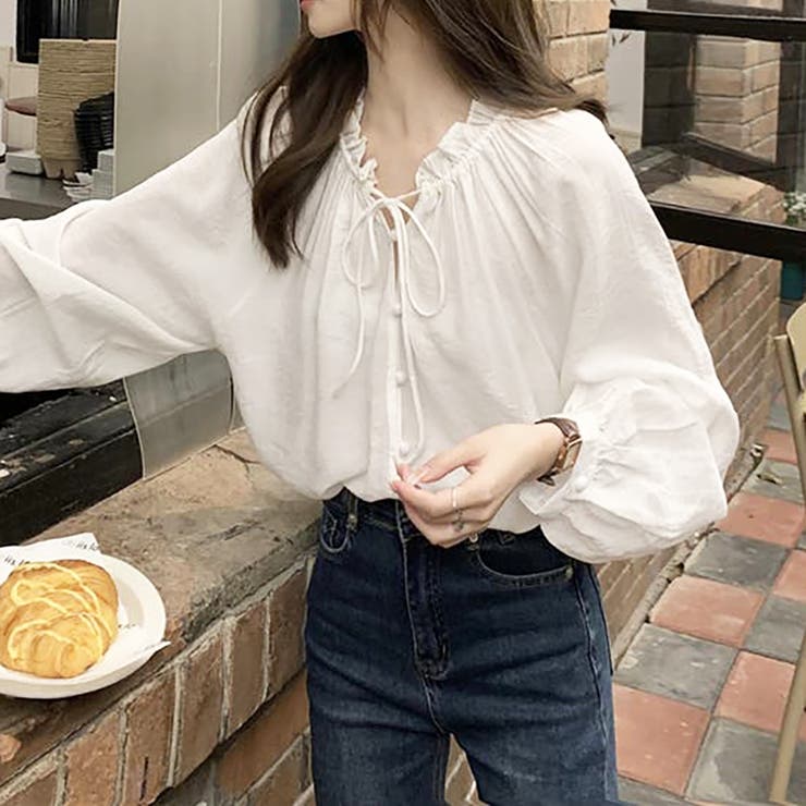 ギャザーネックボリュームスリーブブラウス【韓国ファッション】 | Girly Doll | 詳細画像7 