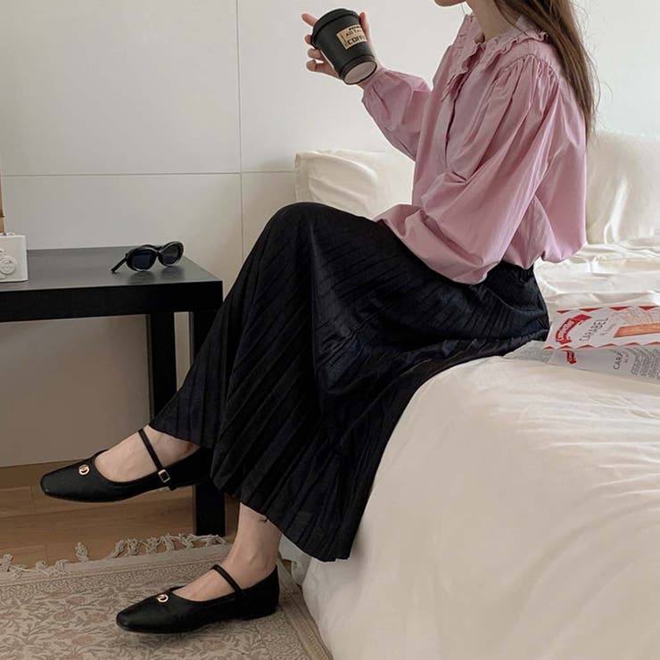 [JILLSTUART]★25SS★韓国人気★Panelled Banding Skirt RECTO][WOMEN] FRONT SLIT LONG SKIRT (BLACK) 正規品 韓国