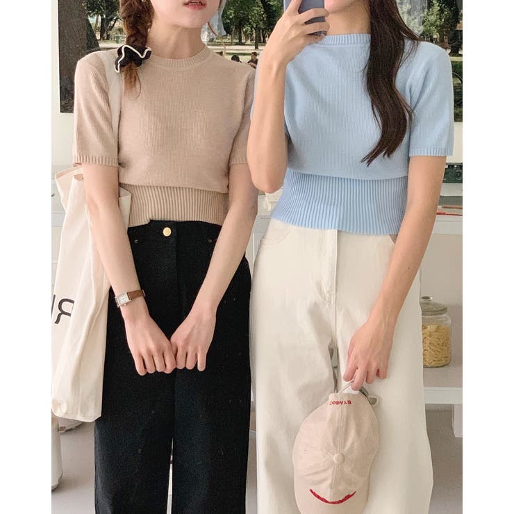 sheller ニット 半袖 グレー イエロー ファー付き sheller ニット 半袖 グレー イエロー ファー付き