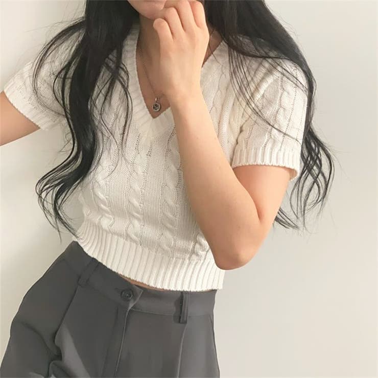 Y’s◆半袖ニット・セーター(薄手)/3/リネン/NVY/無地/YE-K10-376 セール】かぎ針編み半袖薄手 ポロ襟ニットセーター（ニット