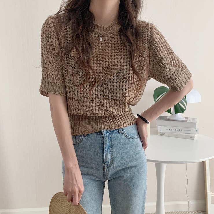 モカ | 半袖ニットセーター【韓国ファッション】 | Girly Doll