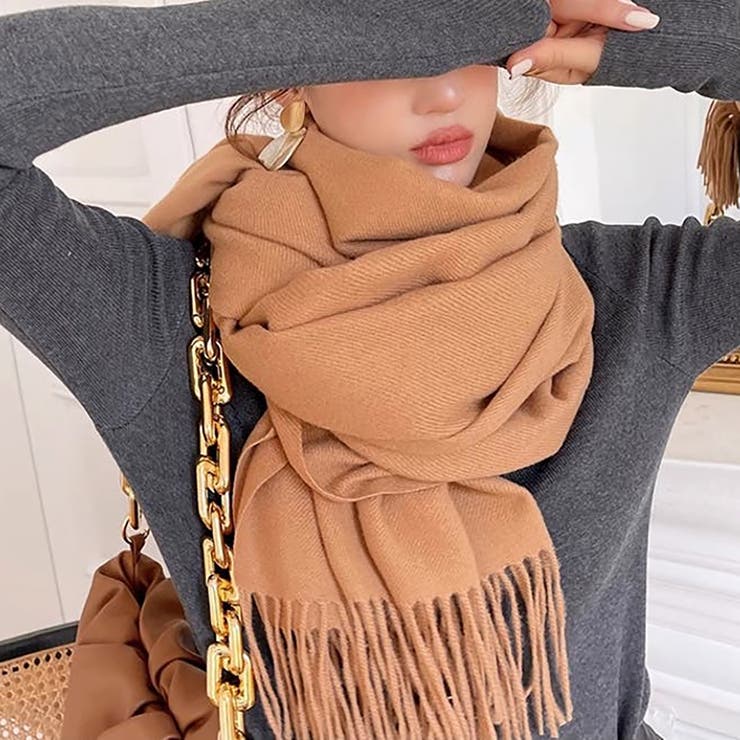 キャメル | フリンジ大判マフラー ストール | Girly Doll