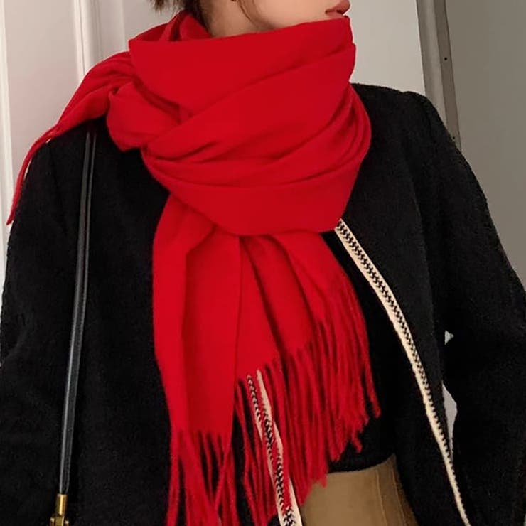 レッド | フリンジ大判マフラー ストール | Girly Doll