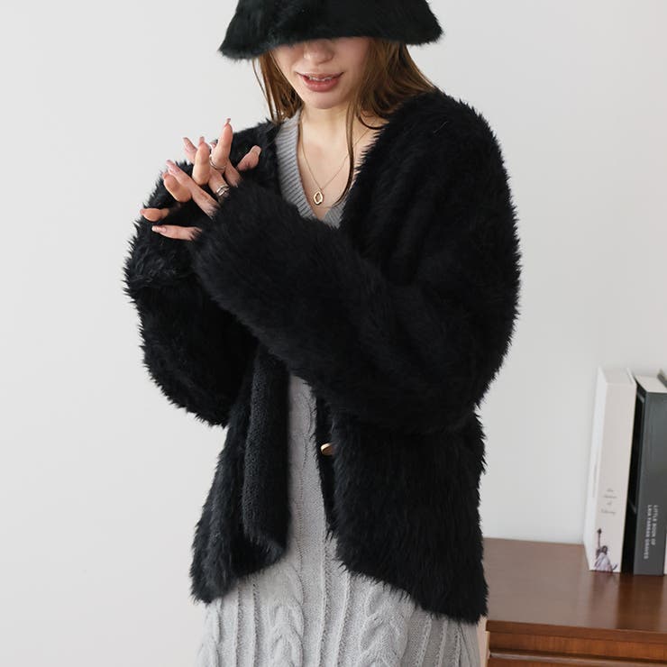 melt the lady シャギーカーディガン 黒 F 美品 ボア melt the lady