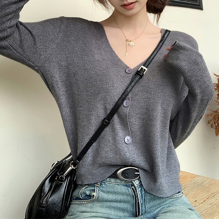 グレー | ニットカーディガン【韓国ファッション】 | Girly Doll