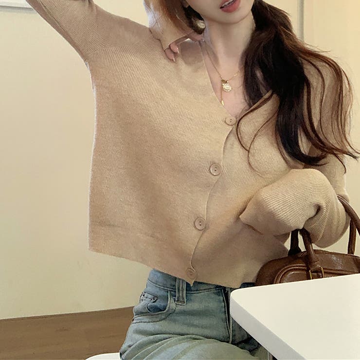 ベージュ | ニットカーディガン【韓国ファッション】 | Girly Doll