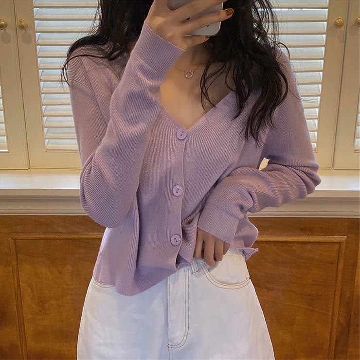 パープル | ニットカーディガン【韓国ファッション】 | Girly Doll