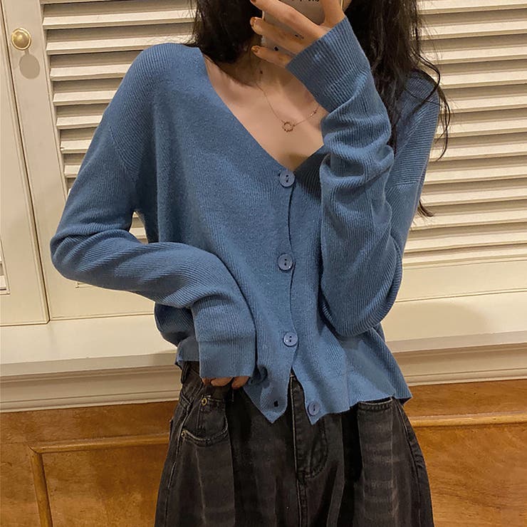 ブルー | ニットカーディガン【韓国ファッション】 | Girly Doll
