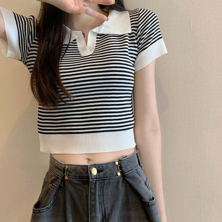 今季モデル❤️PING ❤️新品未使用❤️半袖ニット　Lサイズ キラキラシルバー MA*RS（アメーバーマーズ）の「【ありすちゃんコラボ】ﾊｰﾄﾎﾞﾀﾝ肩