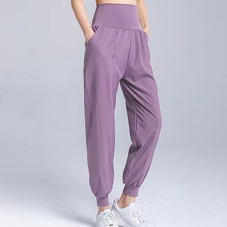 パープル | レディース 反射デザインハイウエストフィットネスヨガスウェットパンツ | Girly Doll