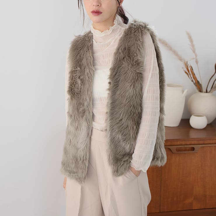 完売商品！高級フェイクファー！ フェイクファーコンビニットジレ （ニット・セーター