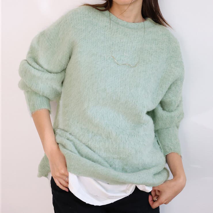 ライトグリーン | オーバーサイズクルーネックニット | Girly Doll