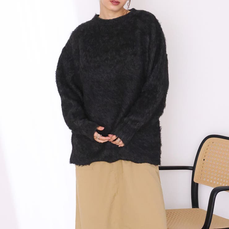 ブラック | オーバーサイズクルーネックニット | Girly Doll