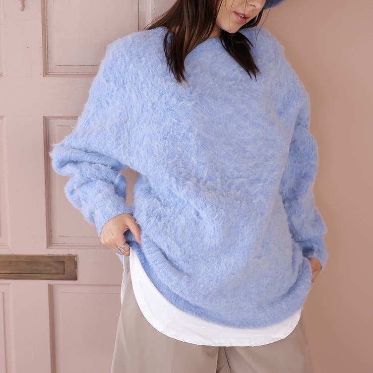 ブルー | オーバーサイズクルーネックニット | Girly Doll