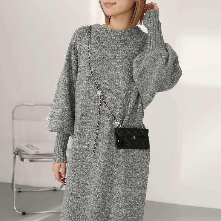 指ぬきボリューム袖クルーメランジニットワンピース | Girly Doll | 詳細画像5 