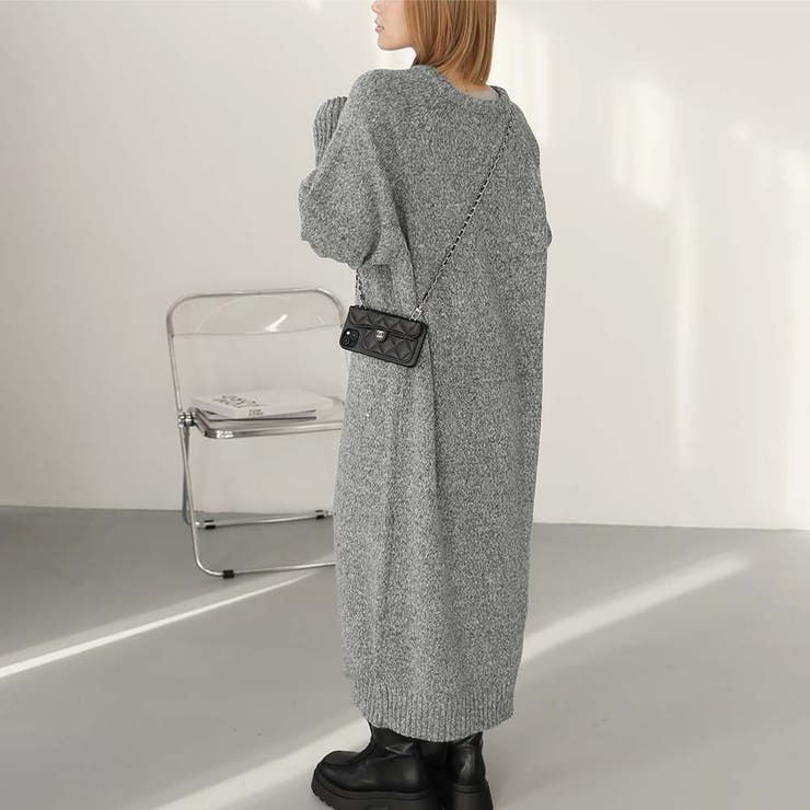 指ぬきボリューム袖クルーメランジニットワンピース | Girly Doll | 詳細画像6 